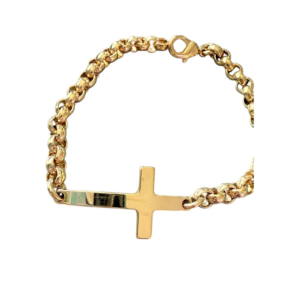 18k Gold Plated Cross Chainlink Bracelet NEW